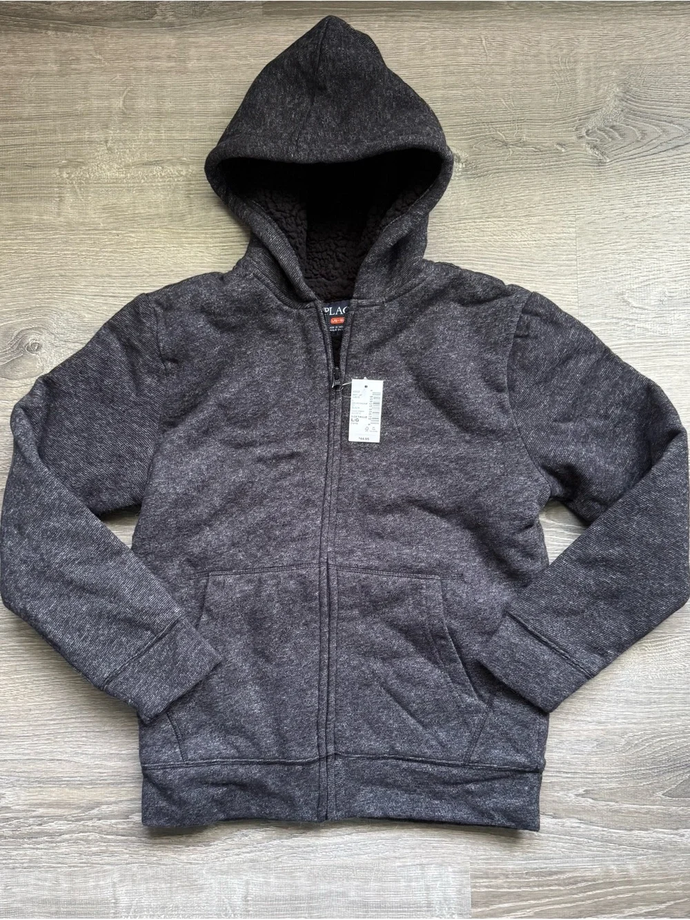 The Children’s Place Boys' L(10/12) Black Hooded Zip Sweater Sherpa Lining NWT